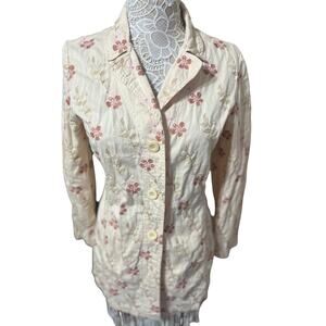 J.Jill White Embroidered Floral Jacket Women’s Size 8- Lightweight Boho Spring
